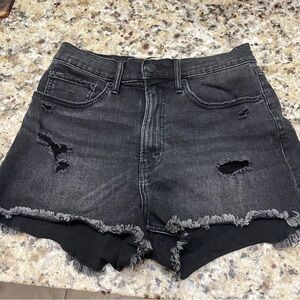 Abercrombie & Fitch Black Jean Shorts Distressed Frayed Hem